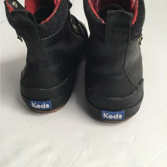 Keds Black Lace-Up High-Top Boots with Red Plaid Lining - Picture 6 of 11